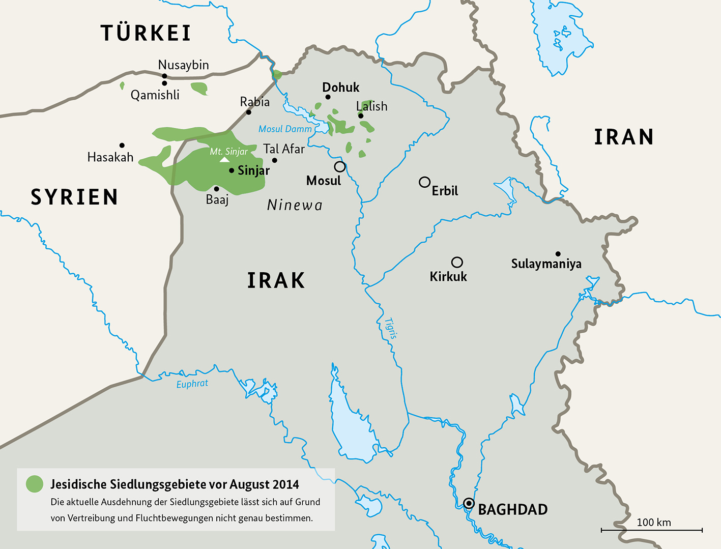 Jesidische Siedlungsgebiete vor August 2014