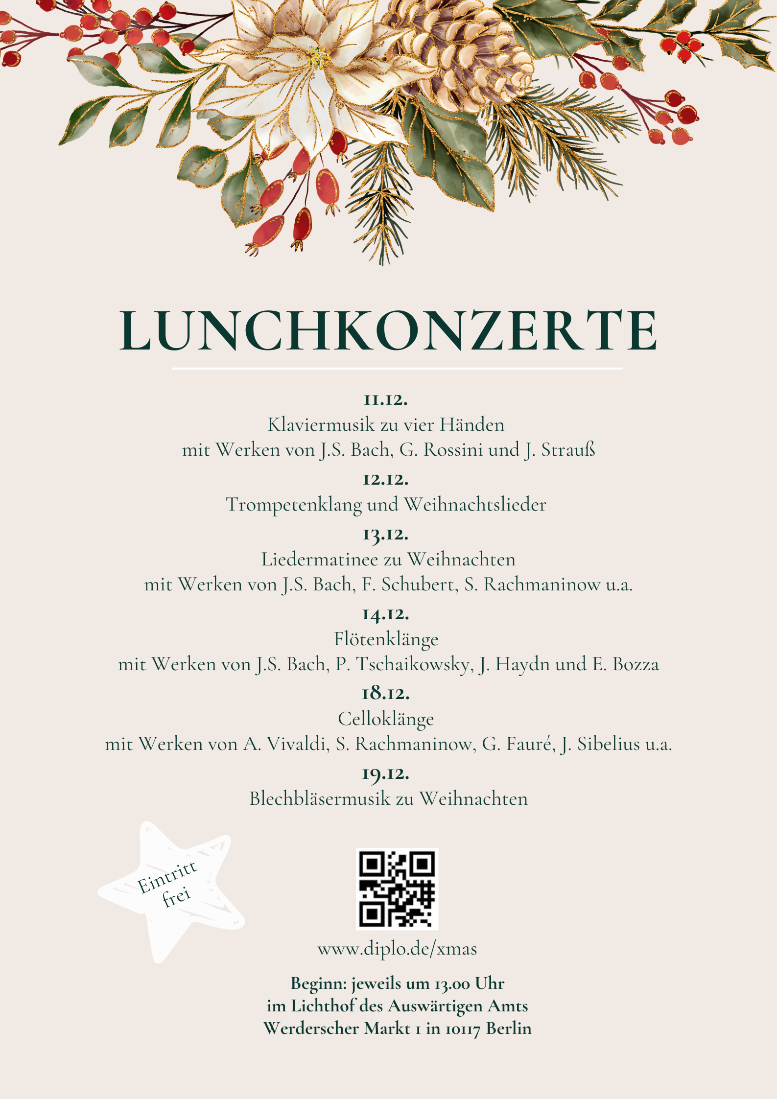 Lunchkonzerte im Lichthof des Auswärtigen Amts, Werderscher Markt 1 in 10117 Berlin, Eintritt frei