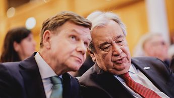 Foreign Minister Johann Wadephul and Antonio Guterres, Secretary-General of the UN, at the UN Peacekeeping Ministerial 2025 in Berlin